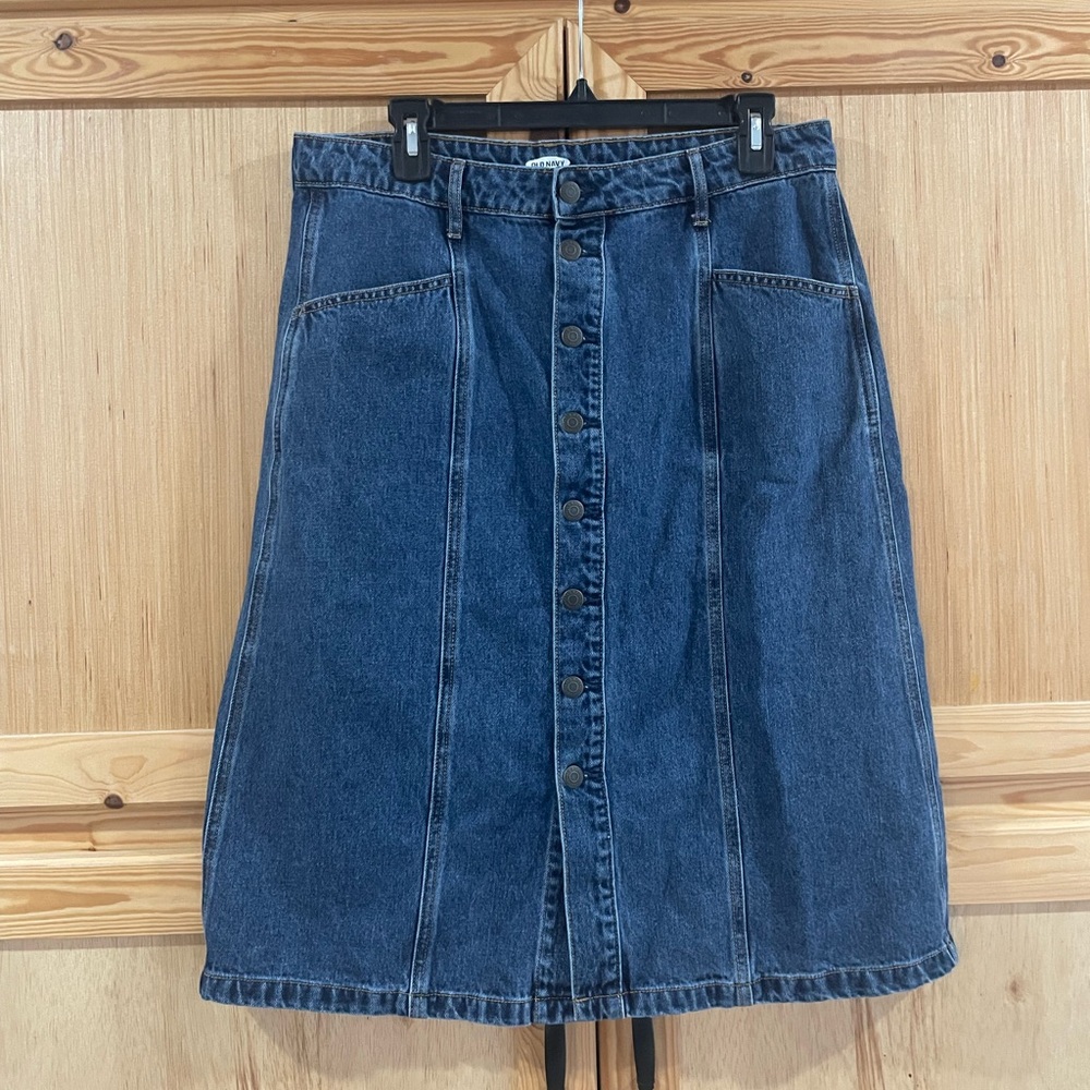 Old navy button front denim jean skirt modest country cowgirl staple